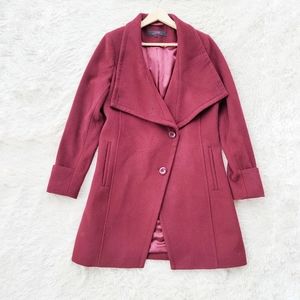 Trina Turk Maroon Wool Blend Winter Coat‎